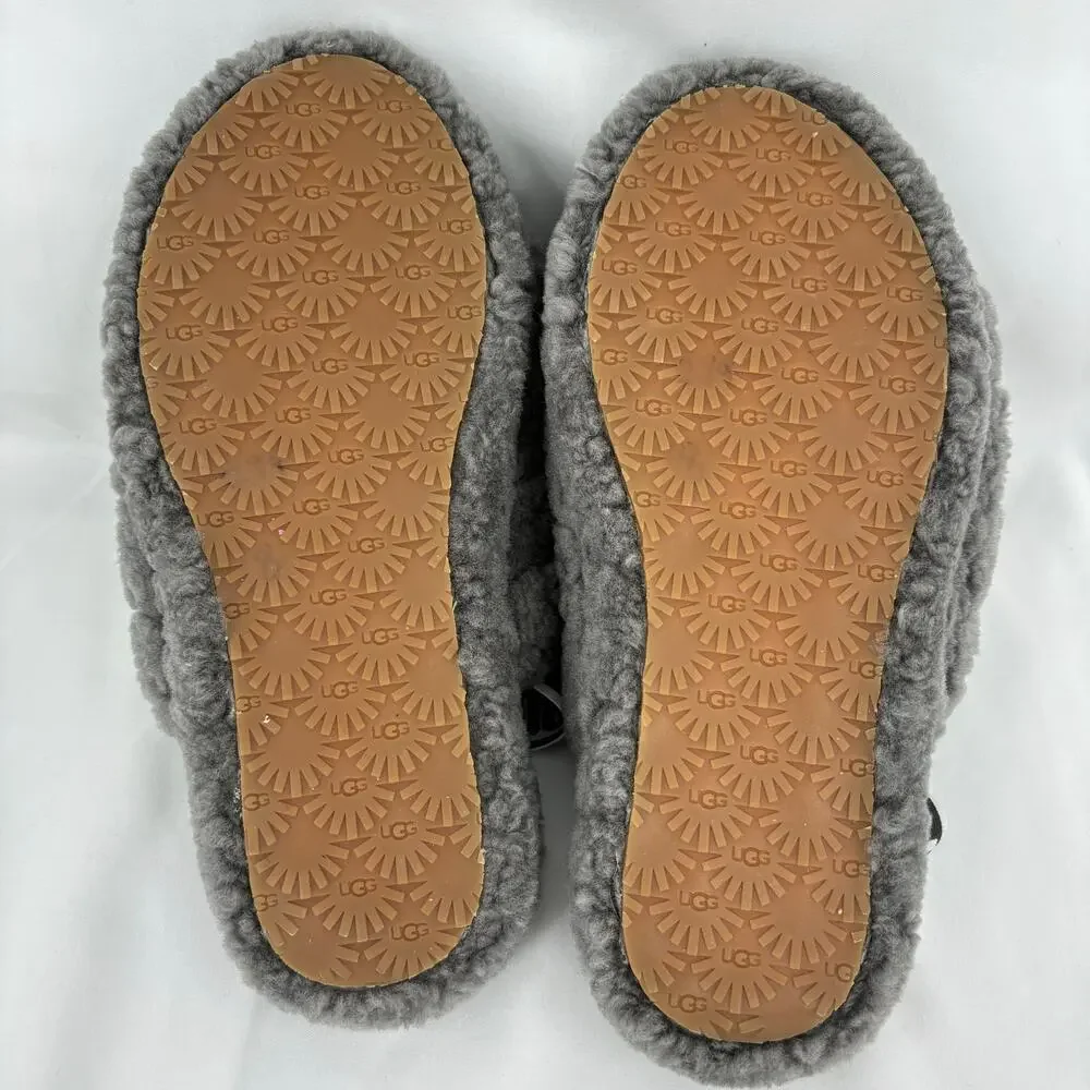 UGG Fluff Yeah Slide Slippers Kids Size 3 Charcoal Gray Sheepskin Rubber Sole